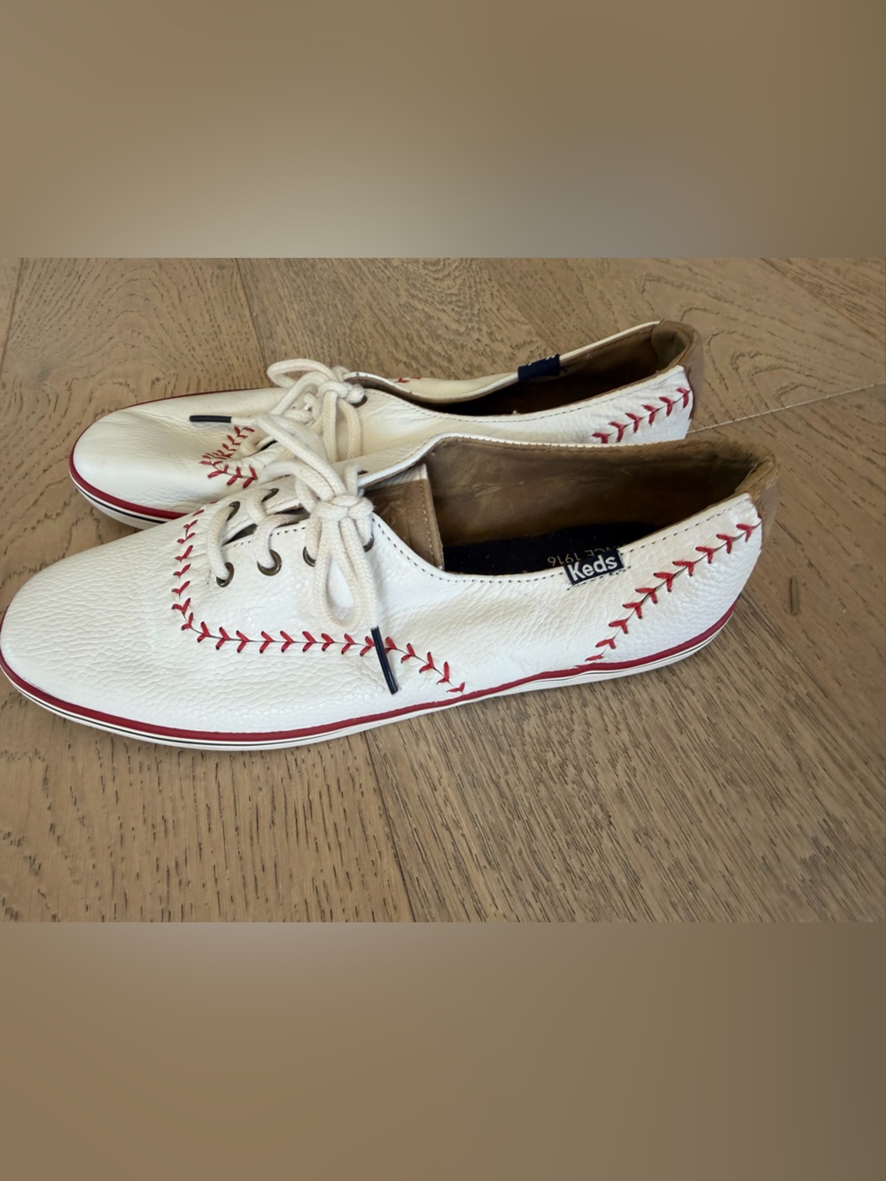 Keds Men’s White Leather Loafers with Red Stitching